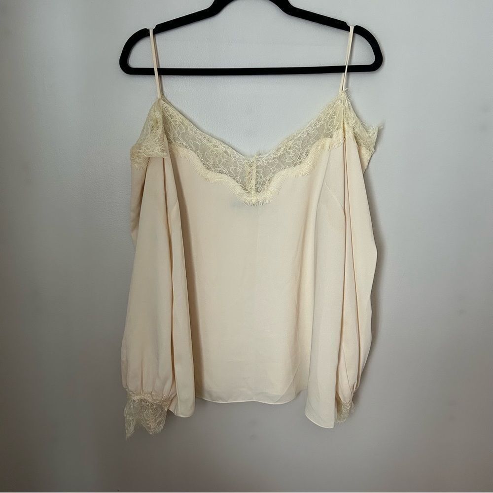 Sugar + Lips Blouse Light Yellow Cold Shoulder Lace Long Sleeve Casual